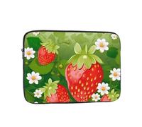 Strawberry and Flower Laptop Case 13 inch, Shockproof Protective Computer Sleeve Cover Water Resistant Laptop Bag Carrying Tablet Cover Briefcase Handbags Gifts for Men Women