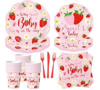 Strawberry Baby Shower Decorations, 150Pcs A Berry Sweet Baby is on the Way Decorations Tableware Sweet Baby Strawberry Plates and Napkins Cups for Girls Strawberry Baby Shower Supplies, Serve 25