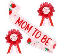 Strawberry Baby Shower Decorations Maternity Sash Mom to Be Dad to Be Corsage Set A Berry Sweet is on The Way Mom to Be Sash Pink White Floral Decor for New Parents Pregnancy Props Party Favors