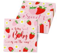 Strawberry Baby Shower Decorations Napkins, 50Pcs A Berry Sweet Baby is on the Way Decorations Strawberry Napkins, Sweet Baby Napkin for Strawberry Baby Shower Supplies