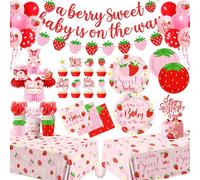 Strawberry Baby Shower Decorations Party Supplies, A Berry Sweet Baby Is On The Way Decor, It's a Girl Gender Reveal, Baby Shower Plates Napkins Cups Balloons Banner Tablecloths Cake Topper