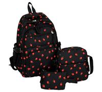 Strawberry Backpack - Large Canvas Bag, Resistance School, Lightweight Travel, Elegant Transport with a Beautiful Decorative Pattern | Canvas for and Girls, Students, Nursery, Daily, black, Siehe