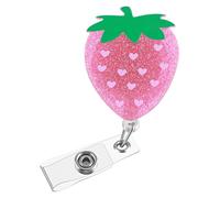 Strawberry Badge Reel Nurse, Cute Pink Glitter Retractable Strawberry Badge Clip Personalized ID Name Holder Ideal for Nurse, Medical Worker, Teacher, Dietitian, Acrylic Kawaii Design