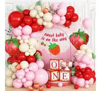 Strawberry Balloon Arch Garland Kit, Red and Pink Balloons with Strawberrys Foil Balloons for Girls First Birthday Berry Sweet Baby on the Way Baby Shower Strawberry Theme Party Decorations