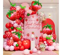 Strawberry Balloon Garland Arch Kit, Red Pink and Light Pink Balloons with Strawberry Foil Balloons for Berry First Birthday Decor Sweet Girl Baby Shower Strawberry Shortcake Themed Party Decorations
