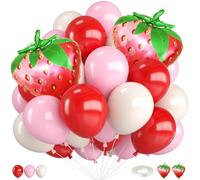 Strawberry Balloons,12 Inch Red and Pink Balloons with Strawberry Foil Balloon for Sweet One Birthday Baby Shower Strawberry Fruit Themed Party Decorations