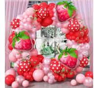 Strawberry Balloons Arch Kit - 107 Pc Party Decor with 18 Inch Foil Balloons in Red, Hot Pink & Pearl Pink for Berry First Birthday