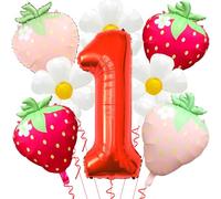 Strawberry Balloons Berry First Birthday Decor - 40 Inch Mylar Red Number 1 Balloons - Strawberry Balloon for Sweet One Birthday Party Decorations - Berry First Birthday Balloons