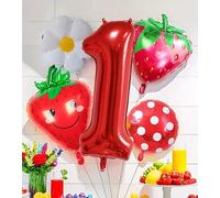 Strawberry Balloons,Berry first birthday,RETWOT 5Pcs Strawberry 1st Birthday Foil Balloons 40 Inch Sweet Girl Birthday Decorations Red Polka Dot Number 1 Balloon Daisy Fruit Berry Party Supplies