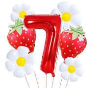 Strawberry Balloons for 7th Birthday Decorations for Girls Red Birthday Balloon Number 7 Balloon Red Foil Balloon for Strawberry Themed Birthday Party Decorations Supplies