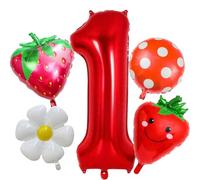 Strawberry Balloons Set, 5 Pcs Berry First Birthday Foil Balloons Cute Sweet Fruit Girl Birthday Princess Themed Supplies Party Decorations for Kids Adults Valentines Wedding