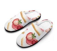 Strawberry Basque Cheesecake Slippers Women Winter Warm Cotton Hotel Slippers Anti-Slip Indoor Slip-Ons House Shoes 11-12（42-43）