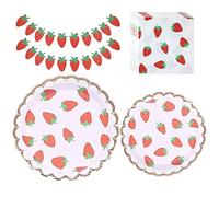 Strawberry Birthday Party Supplies Tableware Set,Disposable Dinnerware Decoration Supplies Including Plates,Napkins and Banner for Fruit Party, Picnic, Wedding Baby Shower - 20 Guests(Strawberry 1#)