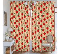 Strawberry Blackout Curtains Summer Playful Vine Leaves Red Machine Washable Privacy Curtains for Living Room Kitchen Decor, 52x84 Inches
