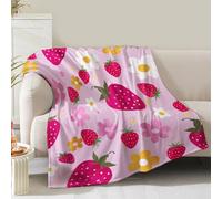 Strawberry Blanket Gifts for Women Girls Mom Bestie Birthday Christmas Valentines Presents Pink Floral Strawberrys Fruit Theme Decor Sofa Couch Soft Cozy Plush Kids Adults Teen Flannel Throw 60"x50"