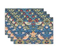 Strawberry Blue Sage Green Pimpernel Placemats Set of 4Chinoiserie Floral Bird Colorful Linen Washable Table Mats Stain Heat-Resistant Desktop Decor Place Mats for Home Kitchen Dining Party 12x18 in