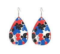 Strawberry Blueberry Bramble Printed Droplet Shaped Acrylic Personalized Earrings, Suitable For Wearing In Various Occasions