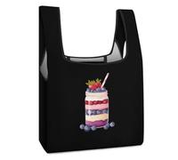 Strawberry Blueberry Shortcake in A Jar Reusable Grocery Bags Shopping Large Capacity Washable Foldable Tote Bag Fits in Pocket