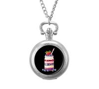 Strawberry Blueberry Shortcake in A Jar Vintage Pocket Watches Roman Numerals Quaretz Watch with Chain Christmas Birthday Gifts Silver-Style