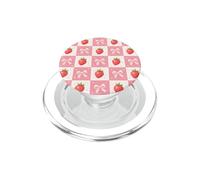 Strawberry Bow Pink Checker Coquette Cottagecore Pattern PopSockets PopGrip for MagSafe
