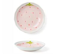 Strawberry Bowl Ceramic Plate Set Cute Tableware Rice Soup Rectangular Round Double Handle Mug Spoon Sauce Large Two Handles Air Fryer Dumpling