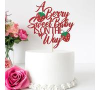 Strawberry Cake Decorations, Birthday Decorations, Strawberry Cake Topper, VGRDTW Glitter "A Berry Sweet Baby IS ON THE Way" Cake Pick for Baby Shower, Gender Reveal, Kids Birthday Party Supplies