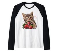 Strawberry Cat Drawing Strawberry Fruit Cat Animal Print Raglan Baseball Tee