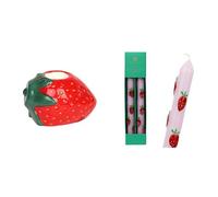 Strawberry Ceramic Candle Holder & Strawberry 3D Dinner Candles Bundle