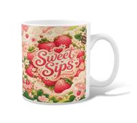 Strawberry Ceramic Coffee Mug, Spring Fanciful Flower Heart Spring Peach Novelty Tea Cup with Handle Ideal for Friends Family Co-Worker Lovers Eldership Senior 11 Oz