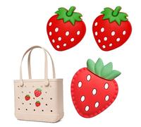 Strawberry Charms for Bogg Bag, Cute Strawberry Bag Accessories Compatible with Simply Southern Beach Bag & Rubber Tote Bag, Waterproof EVA Rubber Bag Accessories for Beach Tote, Summer Bag Decor for