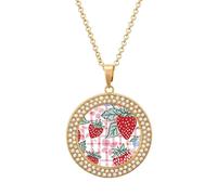 Strawberry Check Comic Style Women's Necklace Round Pendant Circle Charm Necklaces Fashion Jewelry