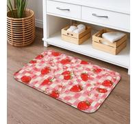 Strawberry Checkered Quick Dry Bath Mat, Vintage Peach Pattern Absorbent Non Slip Shower Mat, Spring Decorative Flannel Washable Bath Rugs for Bathroom Toilet Restroom 16x24 Inch