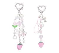 Strawberry Cherry Keychain Cute Y2K Bag Charms, Beadthoven Flower Pearl Bow Keychain Purse Handbag Charm Fruits Jewelry Gifts for Women, Strawberry Pink, Standard