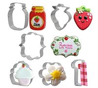 Strawberry Cookie Cutter Set Stainless Steel Set with Strawberry Cupcake Lily for Berry Sweet 1st Birthday Baby Shower Dough Fondant Biscuit Molds