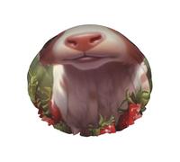 Strawberry Cow in the Forest One Size Shower cap with double layer waterproof fabric, suitable for bathing and skin care