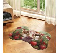 Strawberry Cow in the Forest Prints Bone-shaped pet meal mat | Absorbent, non-slip, durable, and easy-to-clean pet feeding mat