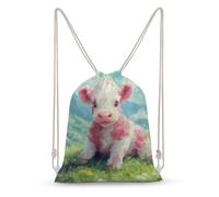 Strawberry Cow Sitting Grassy Field Men Drawstring Bags Backpack 30x40cm