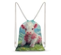 Strawberry Cow Sitting Grassy Field Men Drawstring Bags Backpack 35x50cm