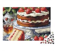 Strawberry Cream Cake 1000 Piece Jigsaw Puzzle Paper Jigsaw Puzzle for Adults Afternoon Tea Scene Focus Home Decor Relaxation 70x50cm/1000pcs