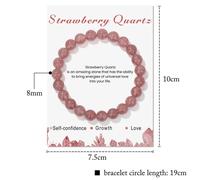 (Strawberry crystal, With card) Unisex natural stone bracelet stretch beaded 8mm blue turquoise agate pink crystal beaded volcanic stone bracelet