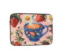 Strawberry Cup Flower Pattern Laptop Sleeve 12 Inch Shockproof Protective Notebook Case Travel Laptop Bag for Men Women