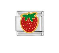 Strawberry Cute Stainless Steel Italian Link Charms Compatible With Nomination Bracelet for Women Men Unisex Italy Style 1Pcs 9mm Red Enamel Fashion Fruit Accessories Jewelry Gifts