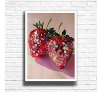 Strawberry Disco Ball Kitchen Wall Art Print - Funky Retro Food Poster, Cute Aesthetic Fruit Decor for Kitchen, Dining Room or Bar Cart (A3 Framed (White))