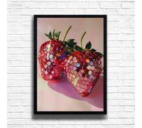 Strawberry Disco Ball Kitchen Wall Art Print - Funky Retro Food Poster, Cute Aesthetic Fruit Decor for Kitchen, Dining Room or Bar Cart (A4 Framed (Black))