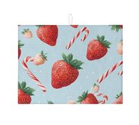 Strawberry Dish Drying Mats for Kitchen Counter, Candy Cane Absorbent Dish Drainer Rack Mat, Fun Microfiber Drying Pad for Kitchen Coffee Bar Protector 18x24 Inch