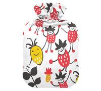 Strawberry Dolls Red on White hot Water Bottles with Soft Cover, 1L Water Bottle Bag for Hand Feet Warmer, Pain Relief, bolsas para agua Caliente