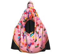 Strawberry Donut print Cloak With Hood Unisex Medieval Cloak Wizard Robe Renaissance Cape Halloween Costume Cosplay