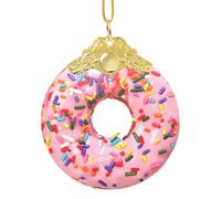 Strawberry Donut print Glass Round Pendant Christmas Tree Decor with Metal Buckle Hanging Xmas Accessory