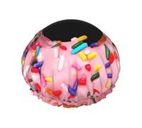 Strawberry Donut Print Shower Cap For Women Reusable Double Layer Stylish Soft Bath Cap With Lining Elastic Band