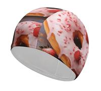 Strawberry Donut Swim Caps, High Elasticity Swim Cap for Women and Men Durable Waterproof Swim Hats Keep Hair Dry Perfect for Pool, Beach, Lap Swimming